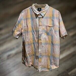 LRG Lifted Research Group Men's Short-Sleeve Xl Plaid Button-Up Pastel Shirt